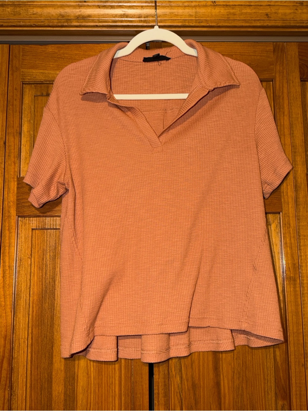 Jane and Delancey Short Sleeve Waffle Polo in Rust